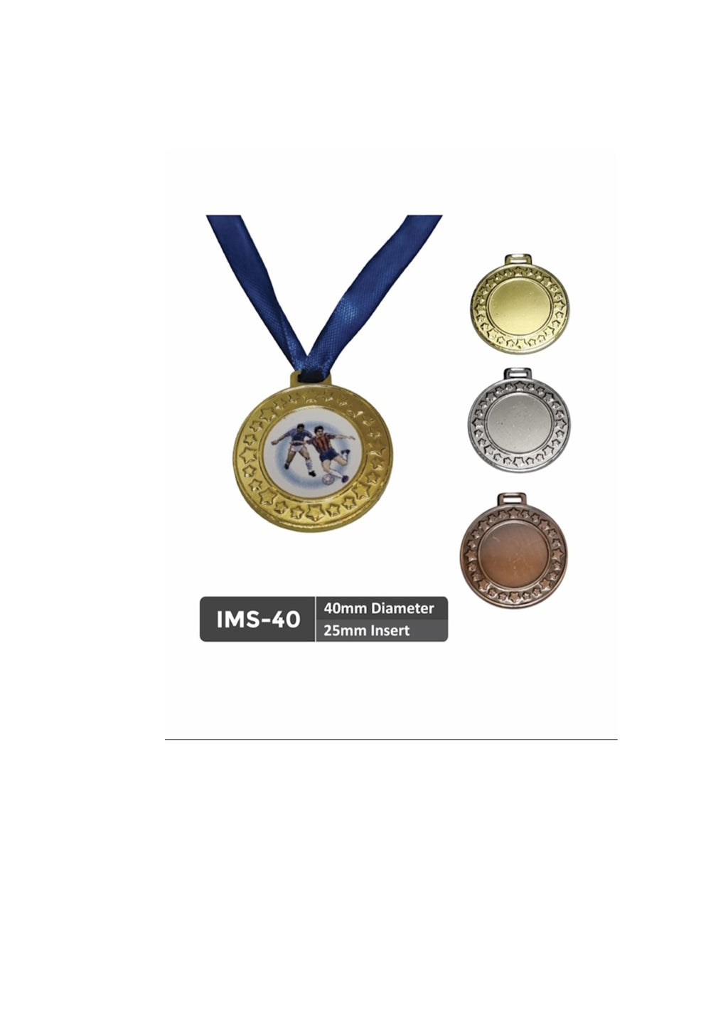 40mm Star Medal with Ribbon (IMS-40) - Gold, Silver or Bronze