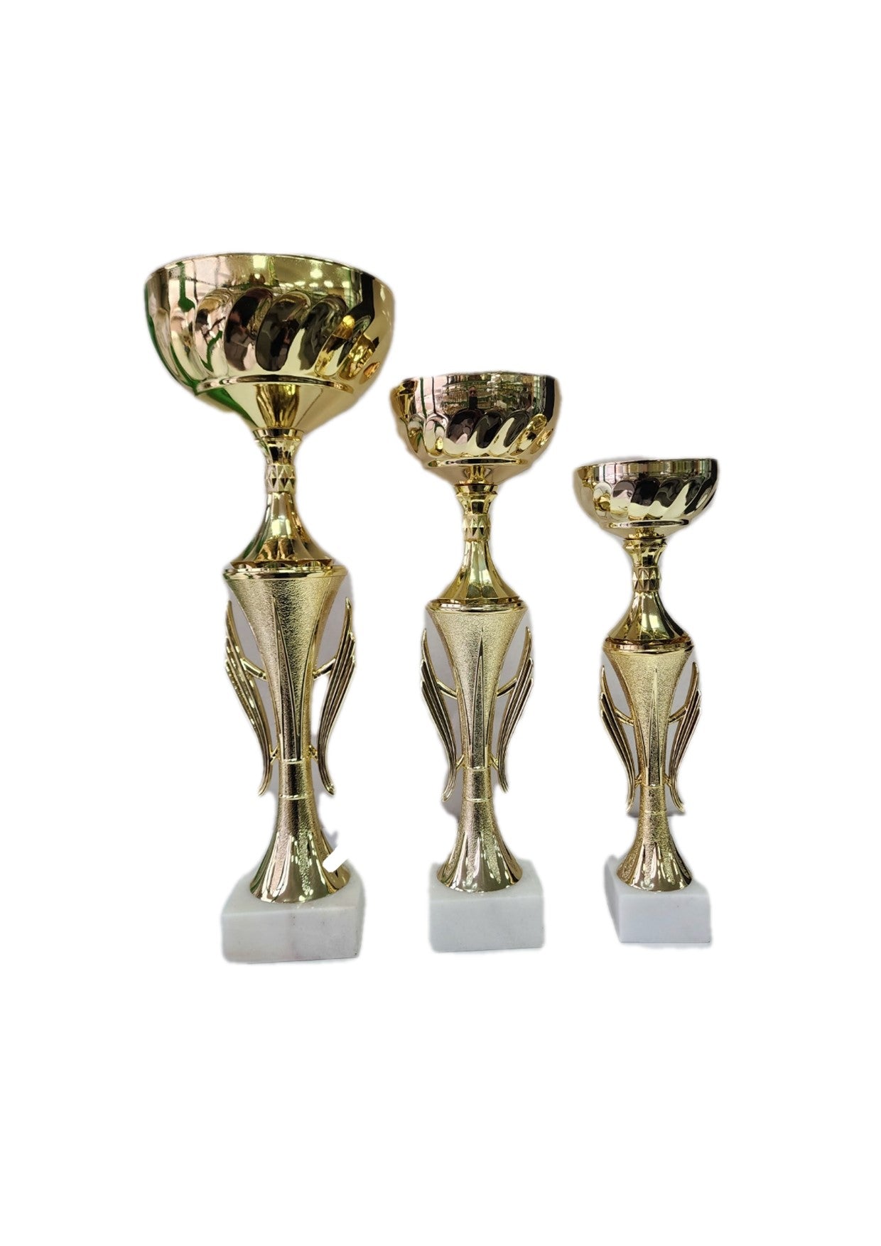 Set of 3 Gold Cup Trophies (NC 007) - 375mm, 320mm, 270mm