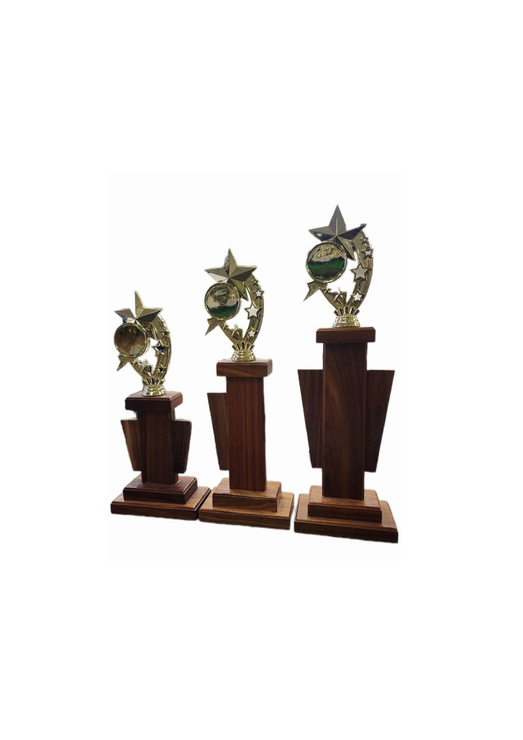 Kiaat Wooden Trophy with Star Topper (B208) - Set of 3 (470mm, 440mm, 375mm)