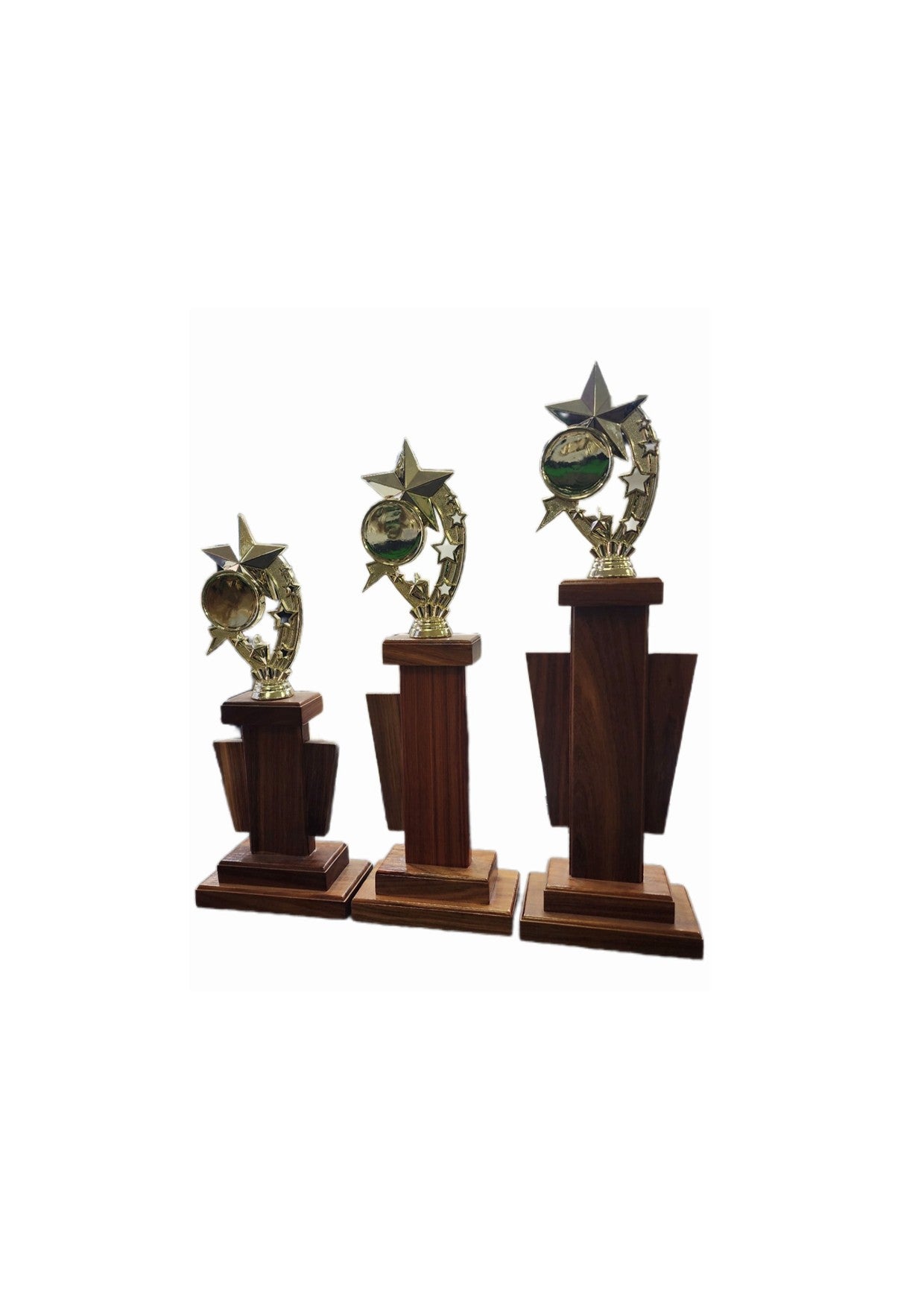 Kiaat Wooden Trophy with Star Topper (B208) - Set of 3 (470mm, 440mm, 375mm)