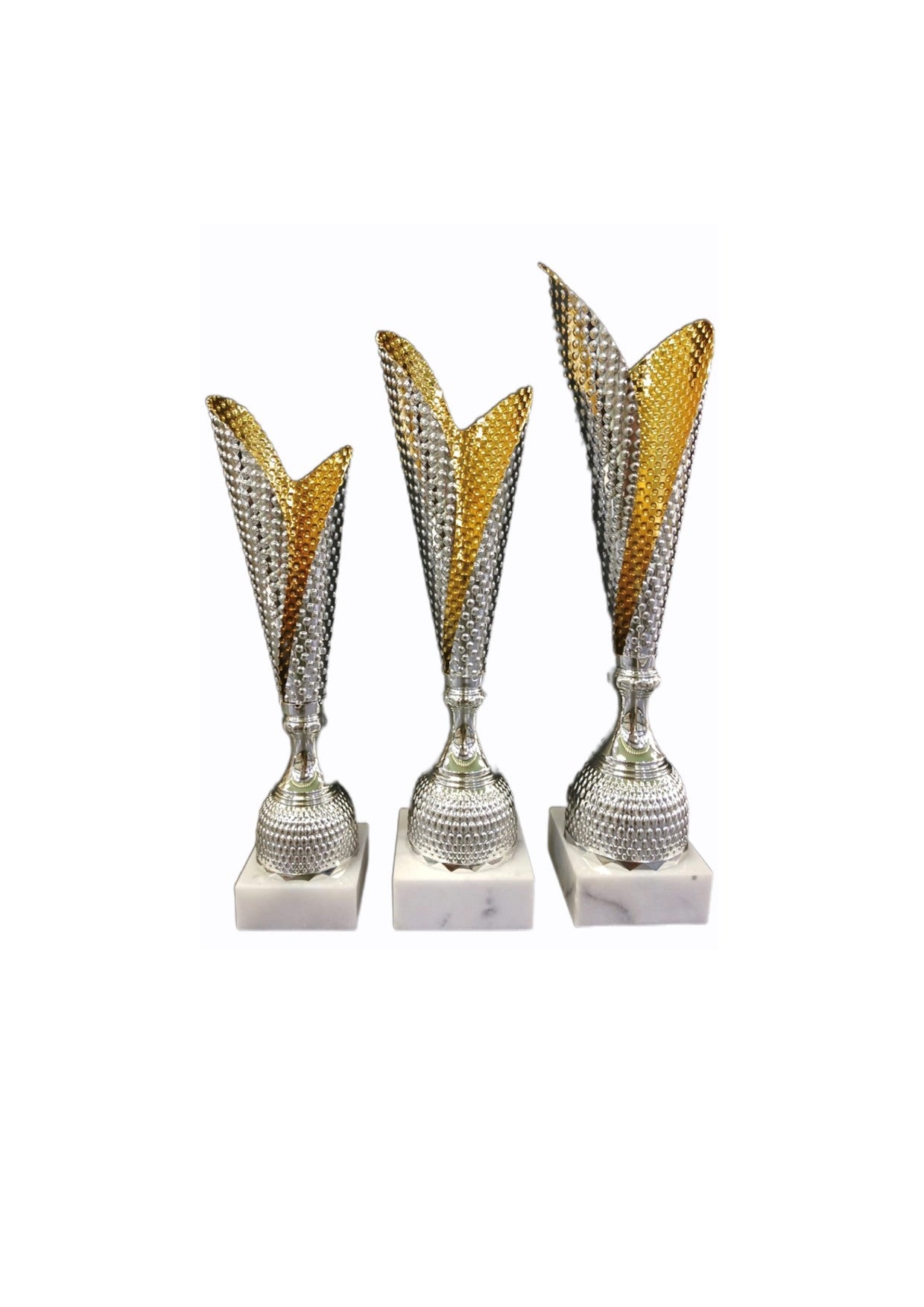 Gold/Silver Ribbed Flame Trophies - Set of 3 (500mm, 450mm, 400mm)